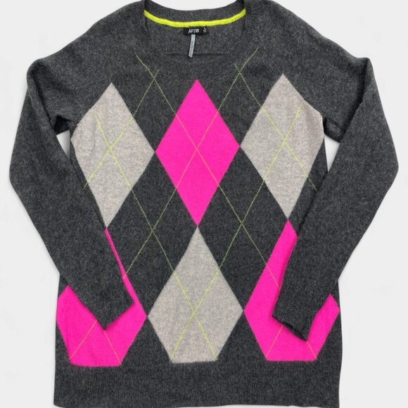 Apt.9 Women's XL Pink Gray Argyle Diamond Cashmere Long Sleeve X-Large - Picture 1 of 7